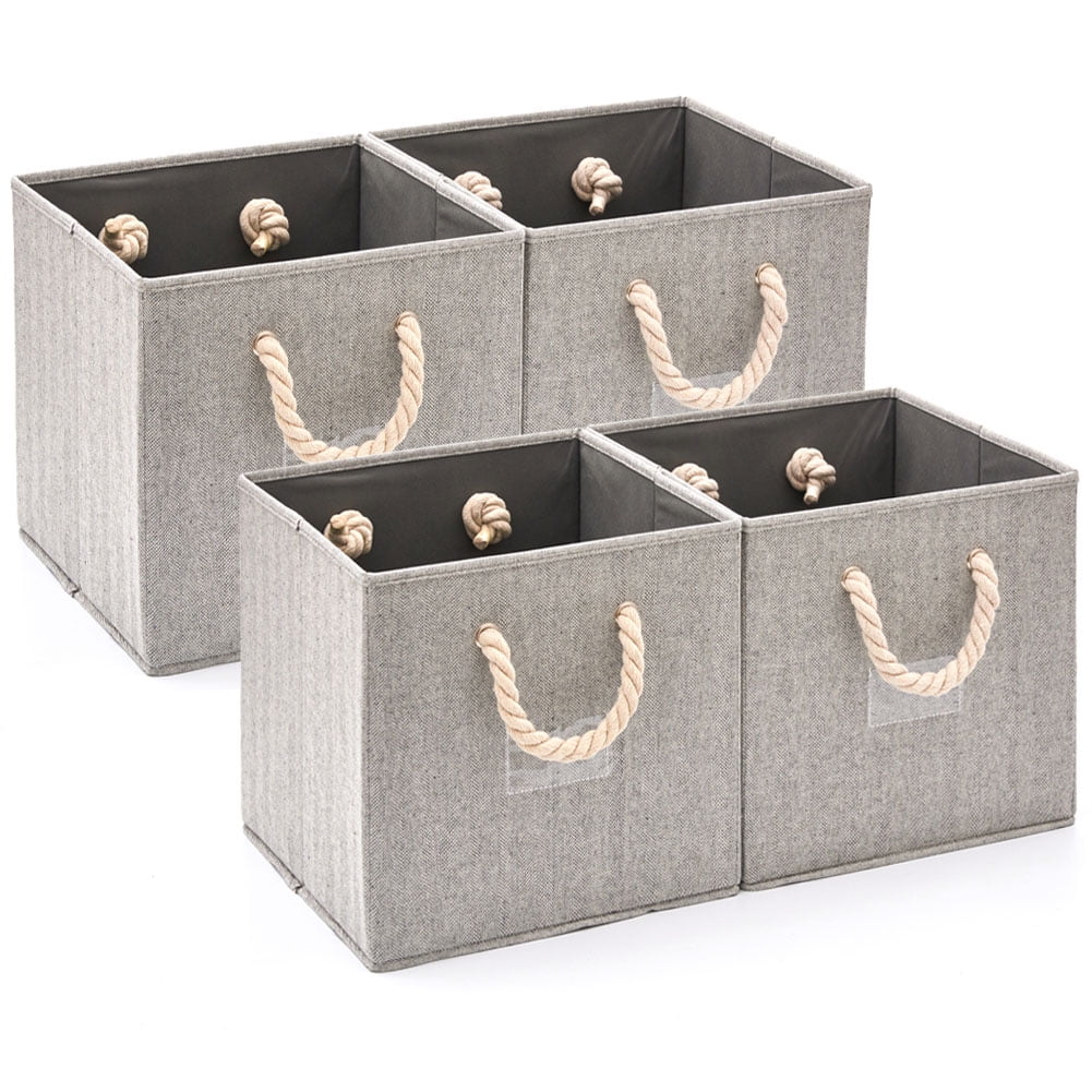 Gray Jute Fabric Storage Bin Basket Container Organizer Rectangular 16"x6"x5.25"