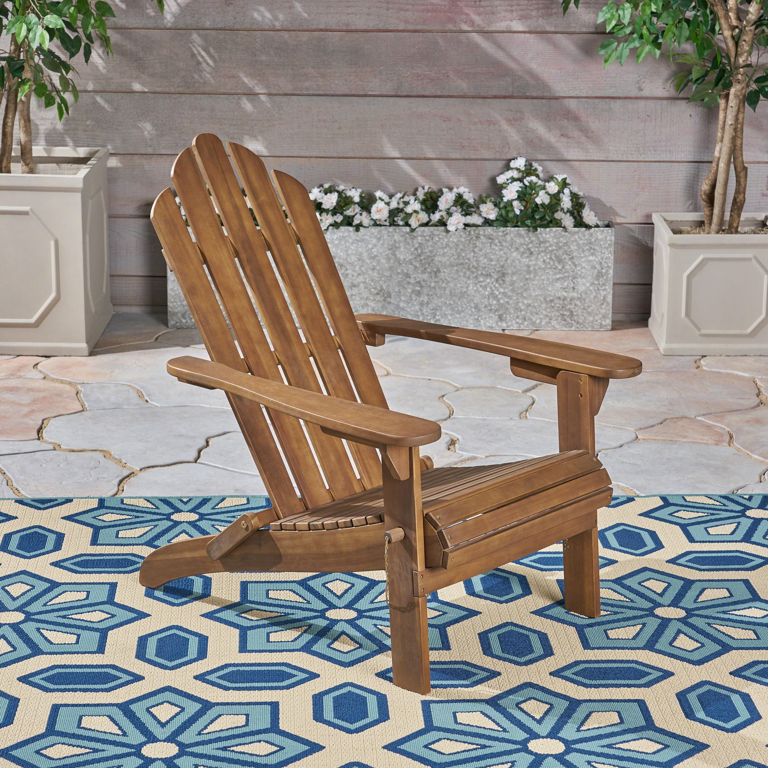 Dark Brown Wood Foldable Adirondack Chair - 29.00 in Length for Patio, Poolside, or Garden Seating
