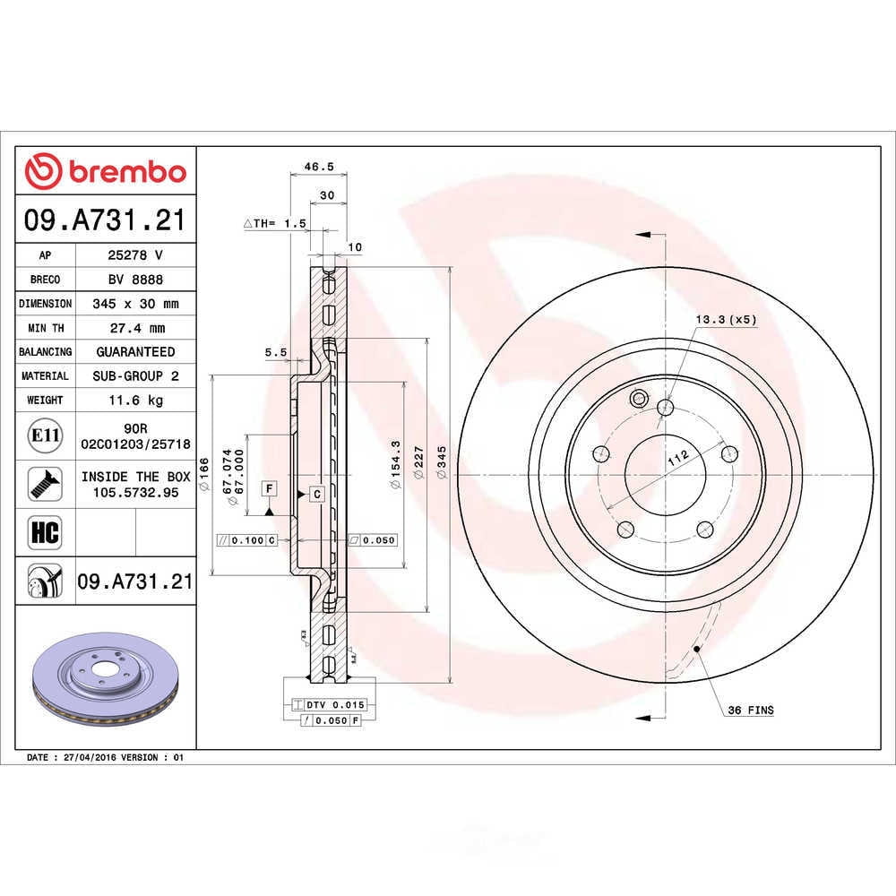Brembo 09.A731.21 BRAKE ROTORS Fits select: 2003-2006 MERCEDES-BENZ CLK 500