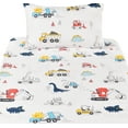 thumbnail image 6 of J-pinno Dinosaur Construction Work Digger Cars Vehicle Cute Cozy Fun Twin Sheet Set for Kids Girls Children 100% Cotton Flat Sheet + Fitted Sheet + Pillowcase Bedding Set, 6 of 6