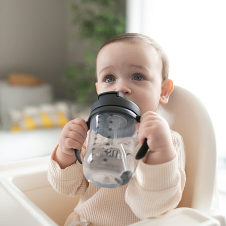 Dr. Brown's Milestones Baby's First Straw Cup, Training Cup with Weighted Straw, 9oz/270ml, Dark Blue, 6m