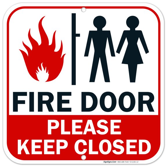 Fire Door, Please Keep Closed Sign, 12x12 Aluminum