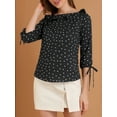 thumbnail image 5 of Unique Bargains Women's Ruffled Neck Half Sleeve Sheer Summer Polka Dots Blouse Tops, 5 of 5