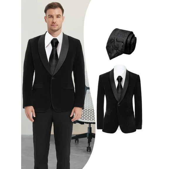Beauty-Emily Men's 2-Piece Velvet Tailcoat Suit Jacket with Black Tie – Shawl Collar, Classic Formal Wear for Wedding, Party, Banquet & Winter Events