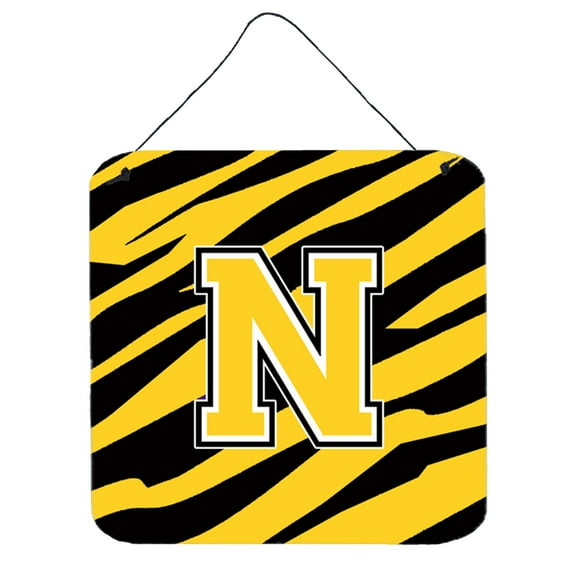 Letter N Initial Tiger Stripe - Black Gold  Wall or Door Hanging Prints