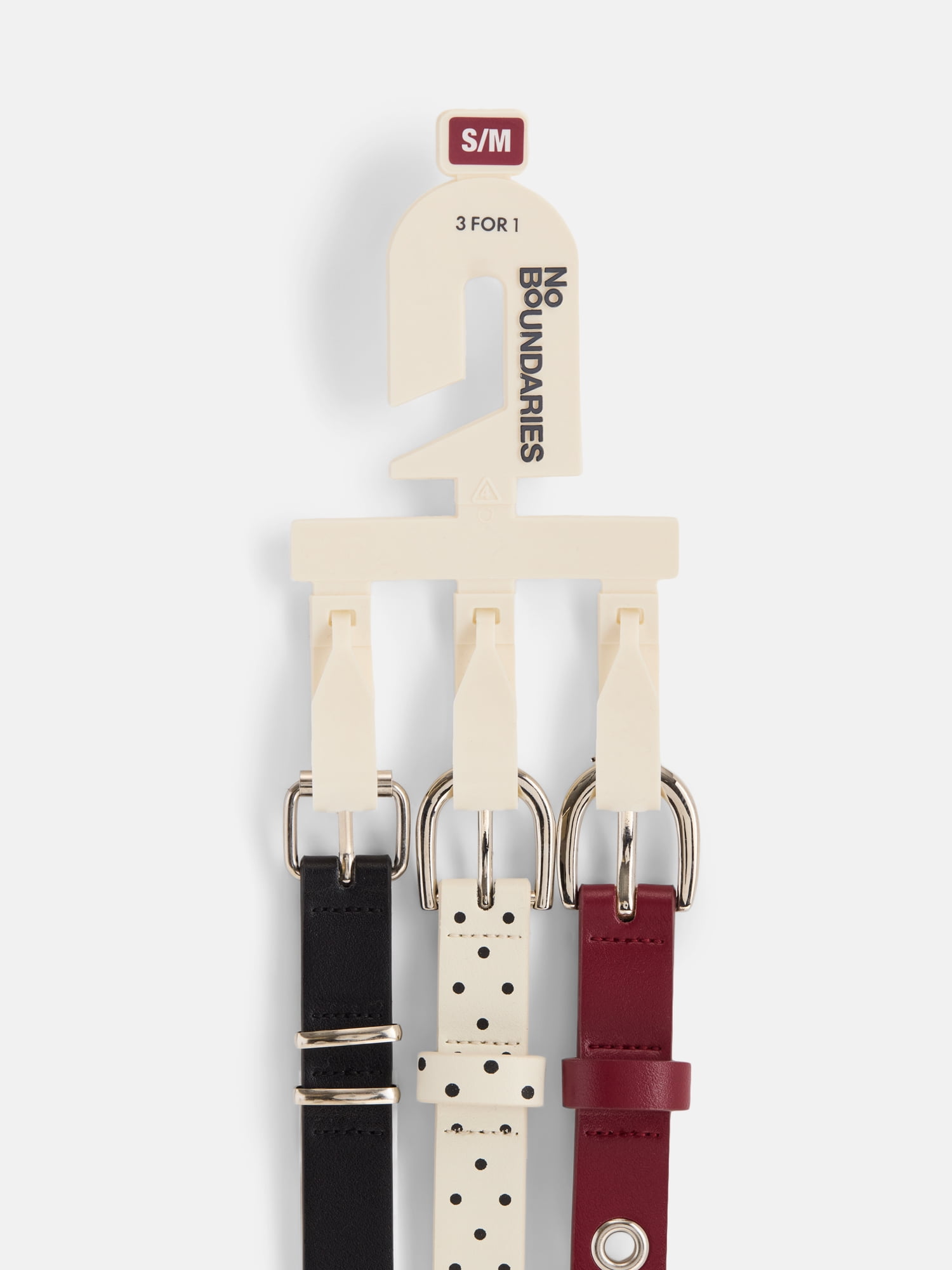 No Boundaries Women's Skinny Belts, 3 Pack, Red/Black/White, Sizes S/M-3XL