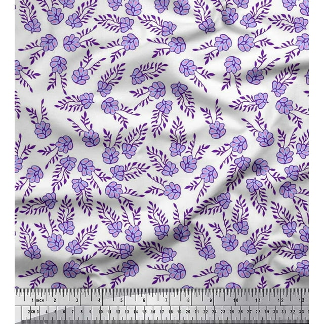 Soimoi Rayon Fabric Leaves & Floral Block Print Sewing Fabric Yard 56 Inch Wide