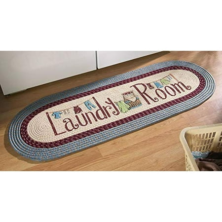 Collections Etc Braided Laundry Room Floor Runner Rug With Blue And Burgundy Border 20 X 48 Blue