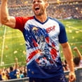 thumbnail image 5 of USA 2026 Soccer Cup Raglan Jersey for Men, Short Sleeve V-Neck Shirt with Statue of Liberty & Flag Print, Breathable Athletic Fan Top, Lightweight Sports Tee, 1 PC Navy S, 5 of 5