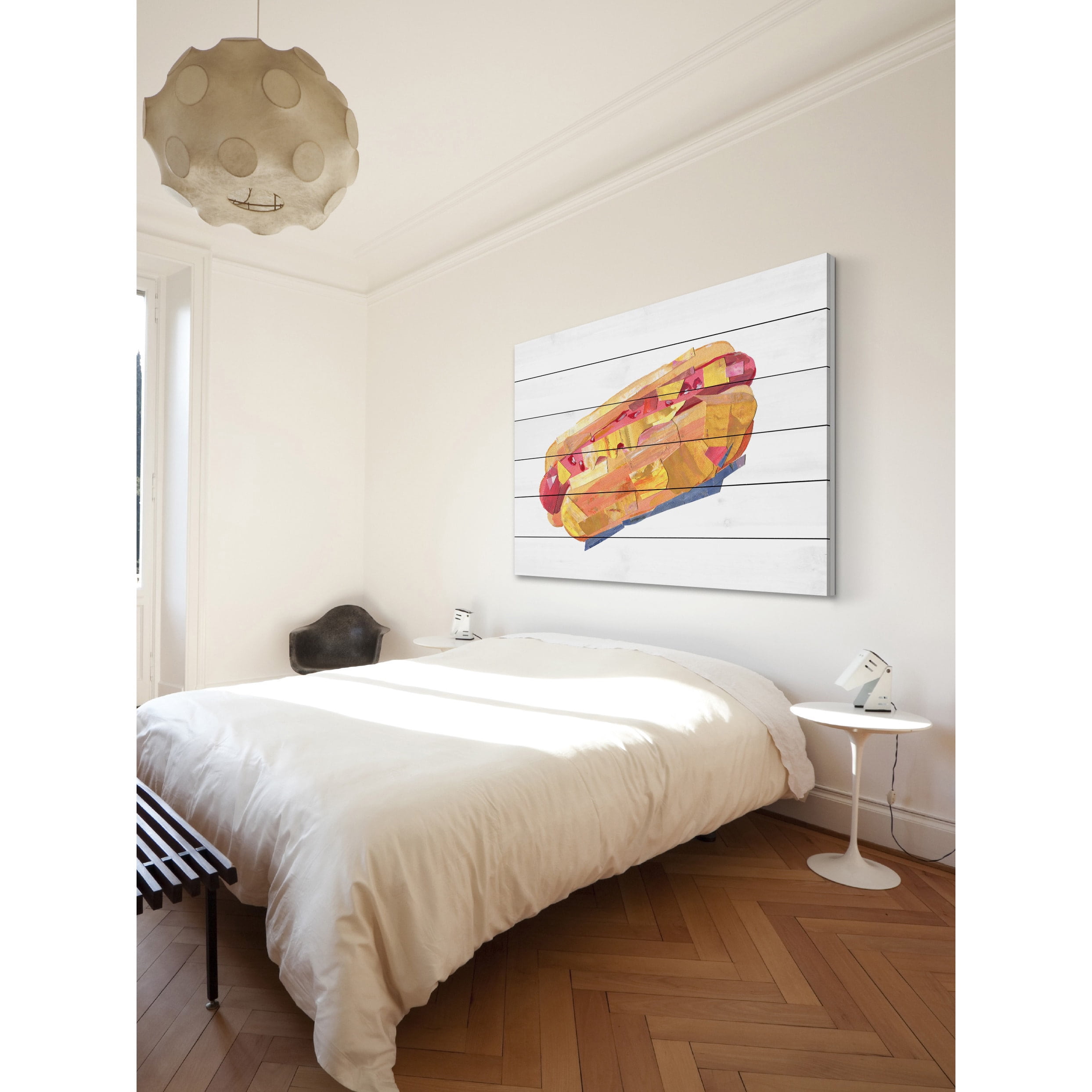 "Hotdog Sensation" Painting Print on White Wood