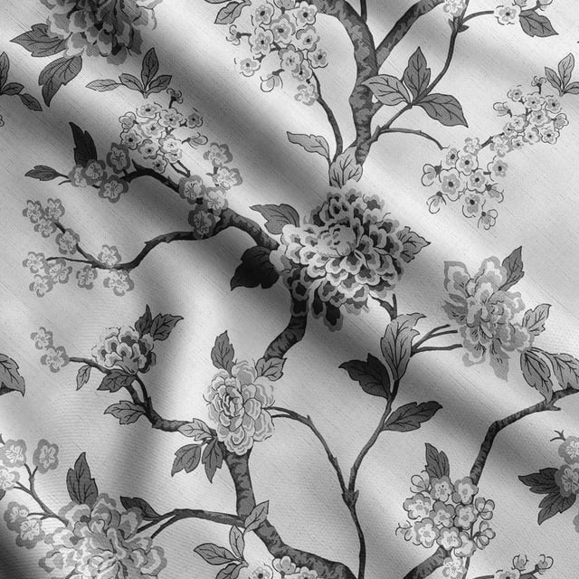 Soimoi Chinese Floral Print, Velvet Fabric, Decor Sewing Fabric by The Yard 54 Inch Wide,Decorative Fabric for Upholstery and Home Accents, Light Gray