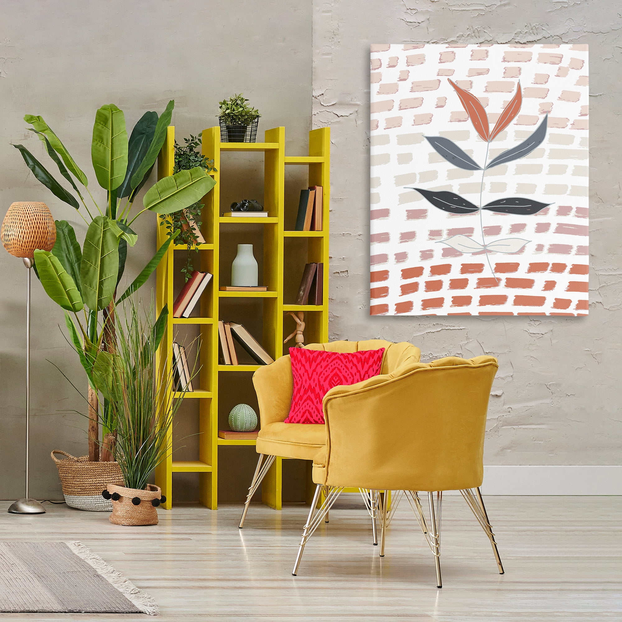 Stupell Industries Abstract Leaf on Pattern Plants & Flowers Painting Wrapped Canvas Art Print Wall Art, 36 x 48