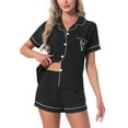 thumbnail image 1 of Conjunto de pijama para mujer INSPIRE CHIC con estampado de corazones, ropa de dormir linda, camisa de botones de manga corta con pantalones cortos, conjuntos de lounge M negro, 1 of 6