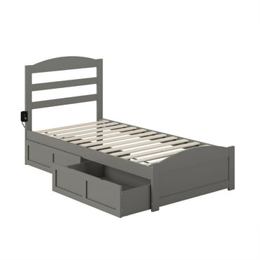 AFI Warren Solid Wood Twin Bed w/ Footboard & 2 Drawers in Gray