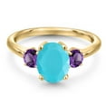 thumbnail image 3 of Gem Stone King 18K Yellow Gold Plated Silver Green Turquoise and Purple Amethyst Engagement Ring for Women | 2.00 Cttw | Oval 9X7MM | Gemstone Birthstone | Size 8, 3 of 6