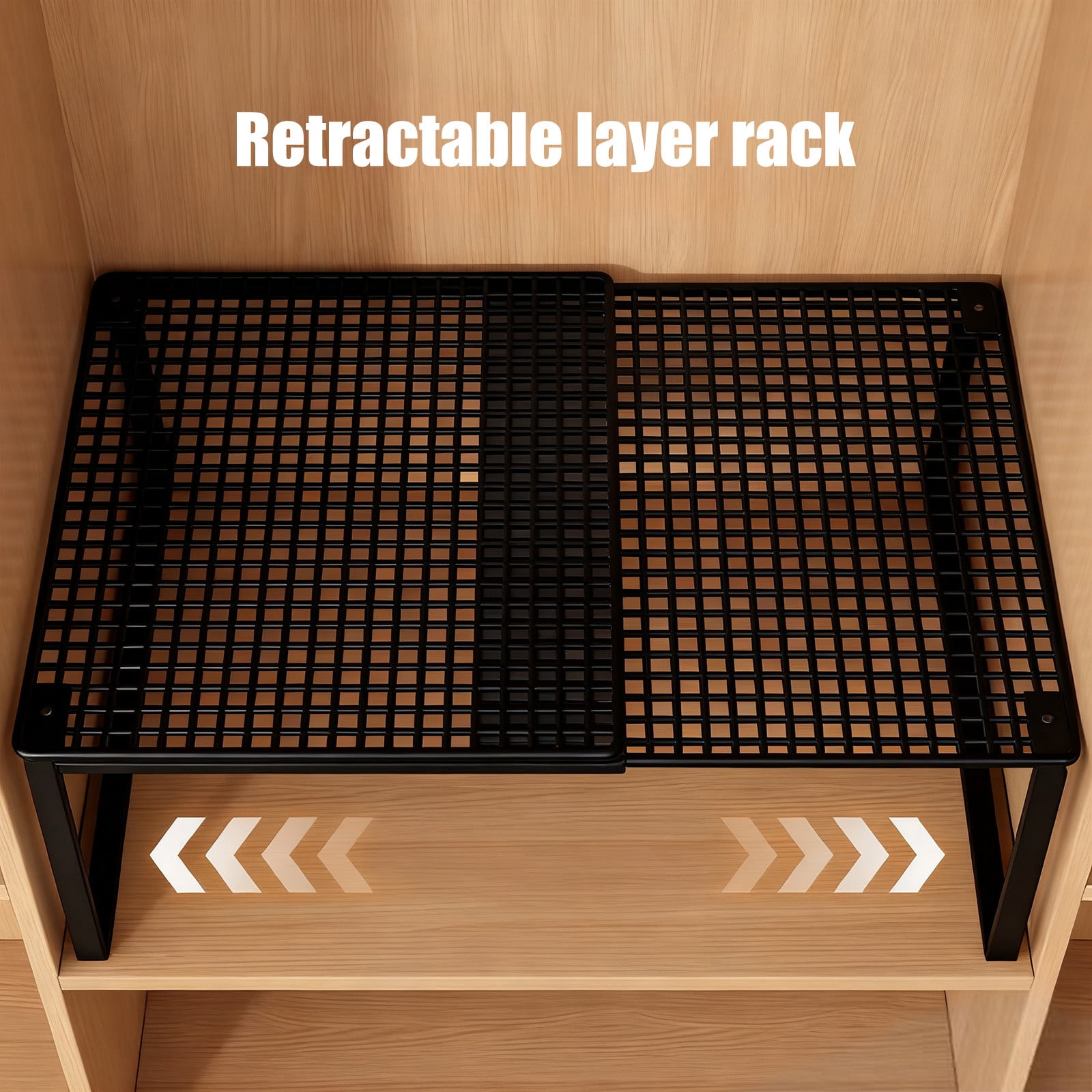 Bxaolu Cabinet Storage Shelf Rack, Expandable Metal Rustproof Kitchen Counter and Cabinet Shelf, Storage Rack Organizer Space Saver for Kitchen, Fridge, Cabinet, Bathroom (Black, 10.5-15")