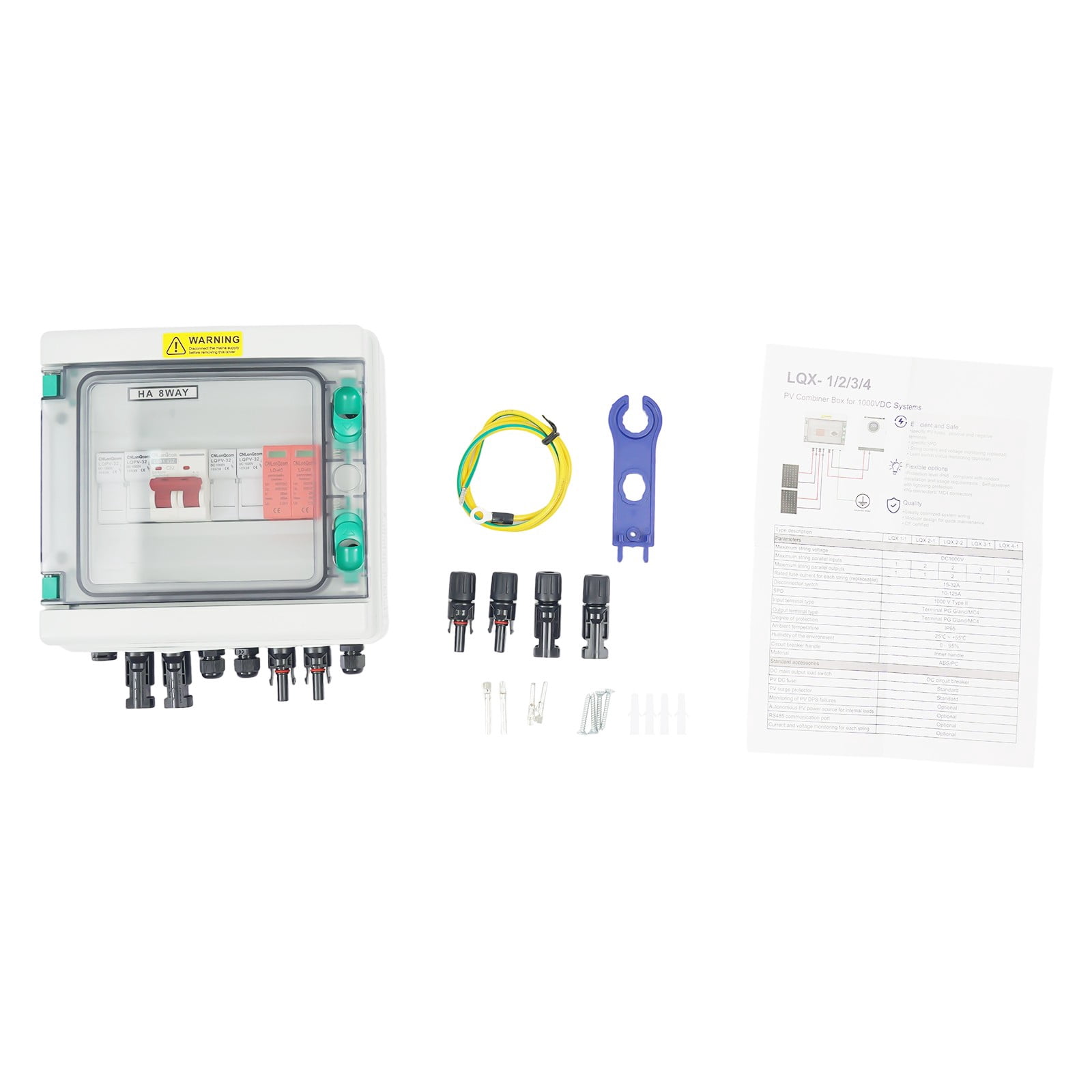 2 Strings Solar PV Combiner Box Junction Box Circuit Breakers for Solar Panel 2 in 1 Out (32A)