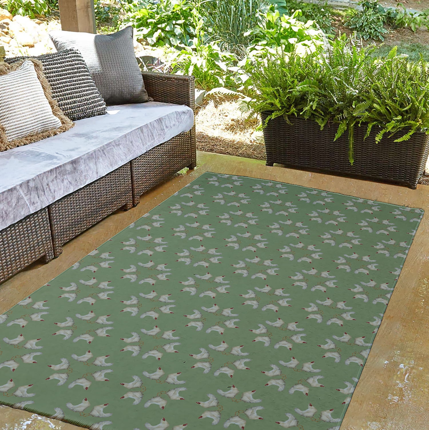 Simply Daisy 3' x 5' Laurel Tree Green Chickens-go-round Easter Chenille Indoor/Outdoor Rug
