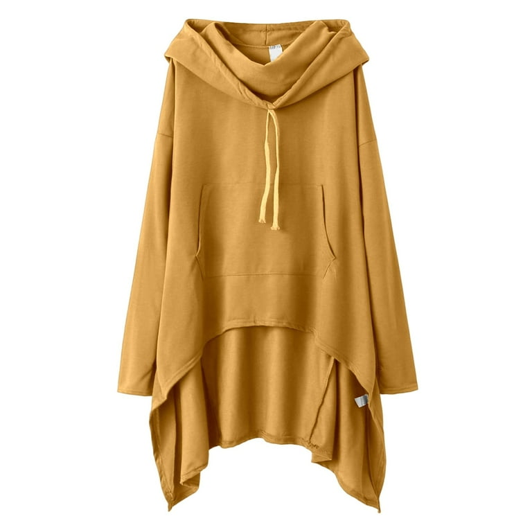 Women Asymmetrical Hem Hoodies Solid Color Long Sleeve Irregular Hood  Sweatshirt Casual Fashion Dressy Pullover Dress - Walmart.com