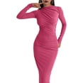 thumbnail image 2 of Vestido Ajustado de Otoño para Mujer, de Larga, con Cuello Redondo Fruncido y Corte Entallado, Vestido de Cóctel para Fiesta Rosa Roja L, 2 of 7