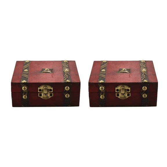 2X Vintage Wooden Treasure Chest Storage Box Lock Organizer Case Foldable Mini Small Wood Home Decor Container
