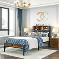 thumbnail image 3 of VECELO Twin Bed Frame with Bookcase Headboard, Metal Platform Bed with LED Light & Charging Station, Storage Bed with Heavy Duty Slats Support, No Box Spring Required, Brown, 3 of 9