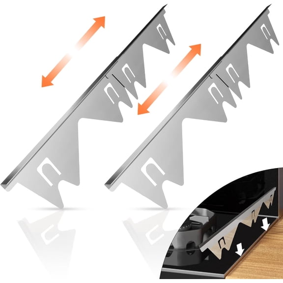 Stainless Steel Stove Gap Covers 2PCS, Stove Gap Filler Range Trim Kit, Heat Resistant Easy Clean, Adjustable 13.8"-27.5" for Kitchen Oven Counter