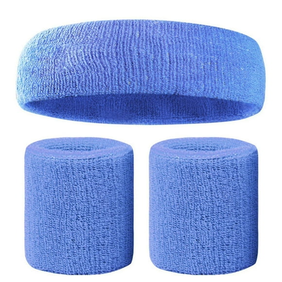 Lake BlueSweatbands Set Colorful Headband Wristband Elastic Athletic Sweat Absorbing Sweatband