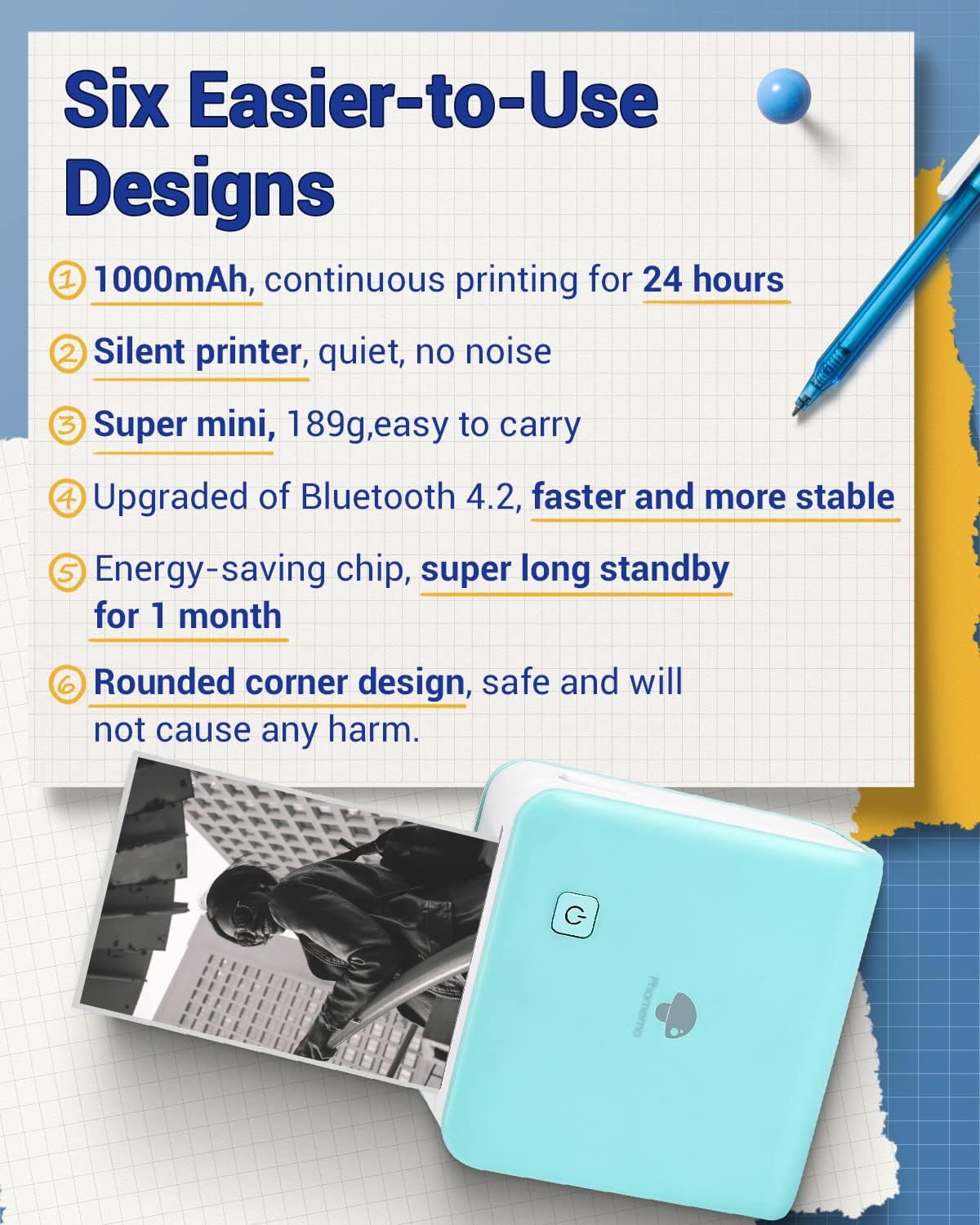 Phomemo M02 Pro Portable Bluetooth Thermal Sticker Printer for Photo Printing, Study Notes, DIY Cards, and Creative Projects(Green)