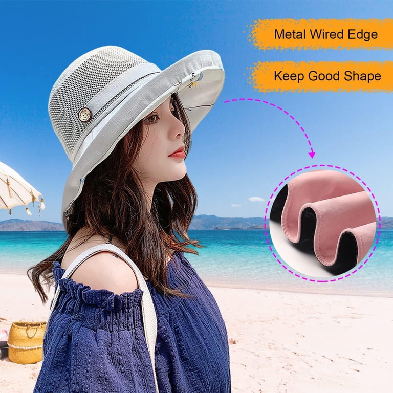 Wide Brim Reversible Beach Sun Hat UPF 50+ Metal Wired Edge Gardening Hat HUAMULAN Women Mesh Crown Wide Brim Sun Hats Floppy Summer  main image 3