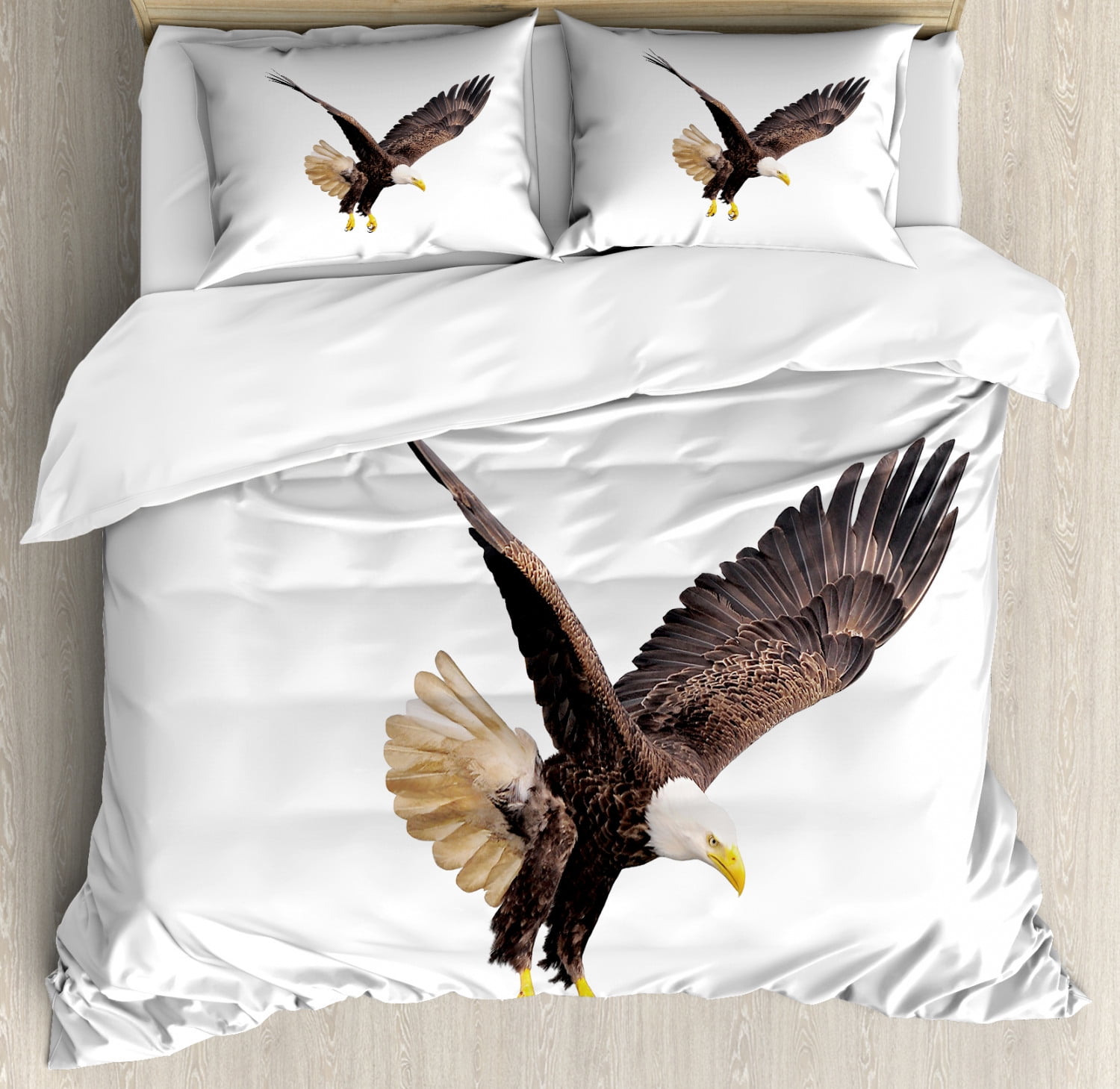 Eagle Queen Size Duvet Cover Set, Image of a Hunter Flying Looking for Prey Predator Scenes from