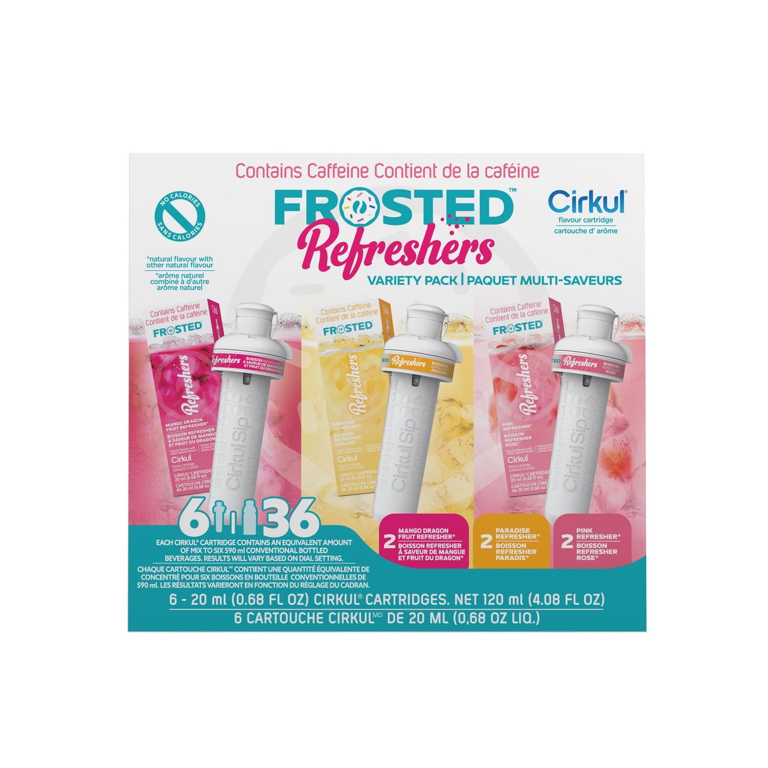 Cirkul Frosted Refreshers Flavour Cartridge Variety Pack, 6 Pack (2 Mango Dragon Fruit Refresher, 2 Paradise Refresher, and 2 Pink Refresher)., Cirkul Sip® flavour cartridges, 6-pack