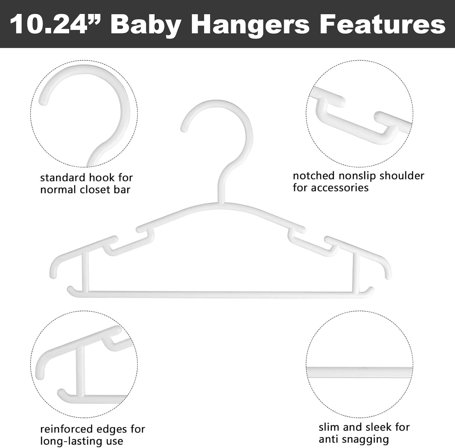 GoodtoU Kids Hangers 100 Pack Baby Hangers for Closet Toddler Hangers Plastic White Childrens Hangers Small Hangers 10.24inch (0-24 Months)