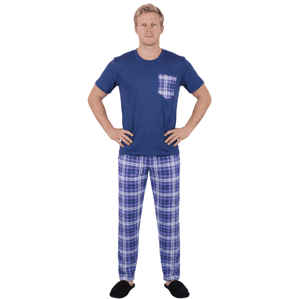 Pijama Hombre 2 Piezas Unitalla, Playera Suave con Bolsillo y Pantalón a Cuadros, Comodidad Total para Descanso