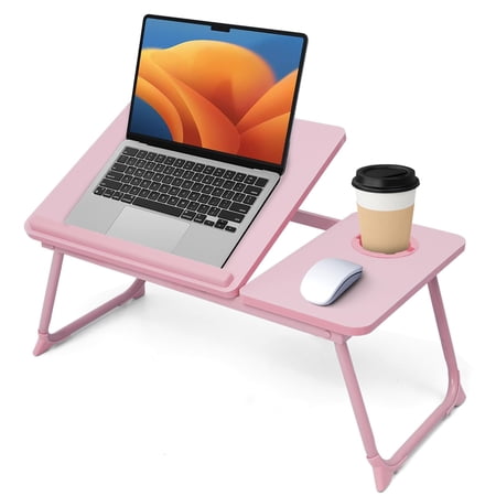 Lap Desk for Couch/Sofa/Floor 5-Angle Adjustable Bed Desk with Foldable Legs &Cup Holder