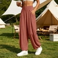 thumbnail image 6 of Women Solid Double Crinkle Elastic High Waist Jogger Pants, Side Pockets Loose Daily Casual Long Trousers Red L(L), 6 of 9