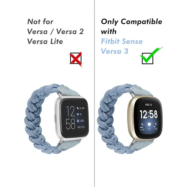 Wearlizer Elastic Band Compatible with Fitbit Sense 2 Sense Versa 4 Versa 3 Watch Bands for Women Slim Solo Loop Braided Strap Wristband Stretchy