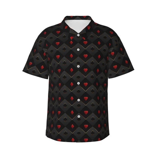 Balery Red Poker Camisas hawaianas de manga corta para hombre, camisas playeras de corte holgado, camisas de vacaciones con botones,3X-Large