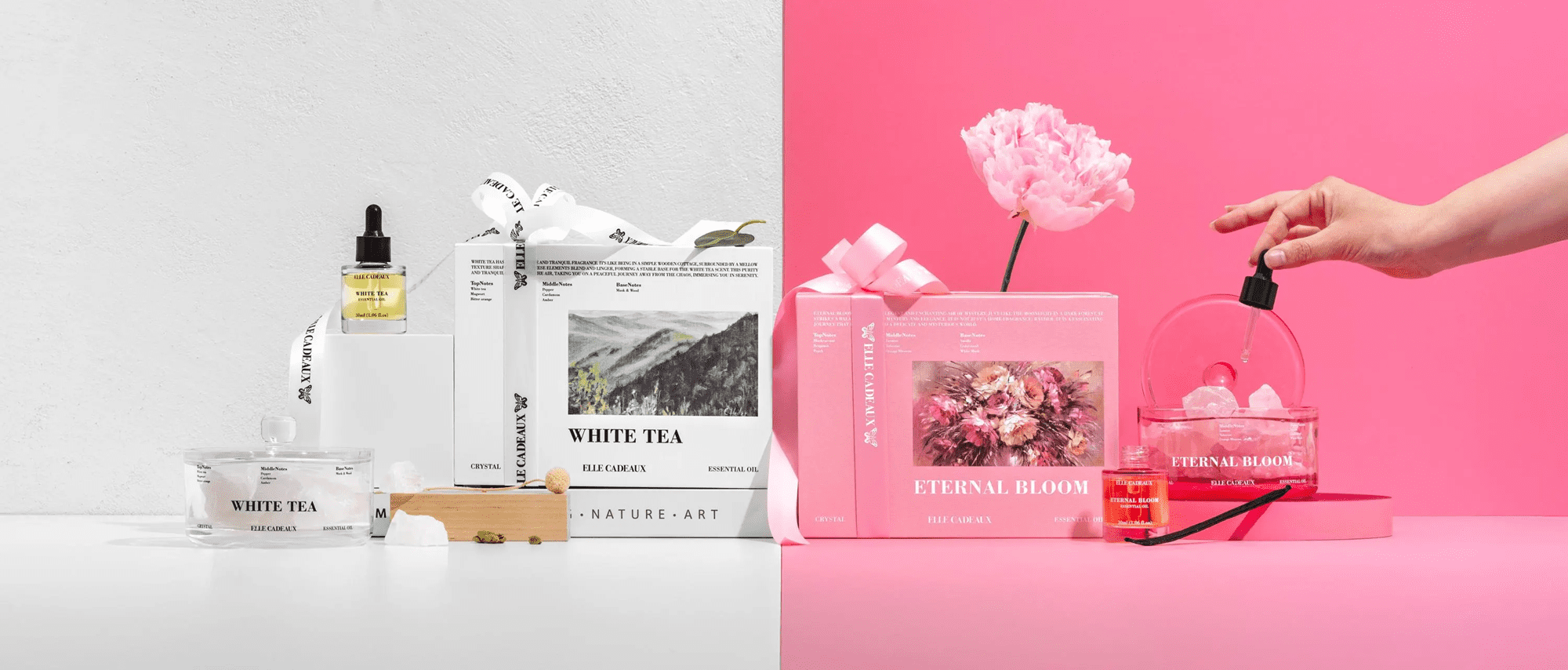 Elle Cadeaux Essential Oil Diffuser Gift Set White Tea Floral Scent with Crystals, Aromatherapy Home Fragrance, 1.06oz