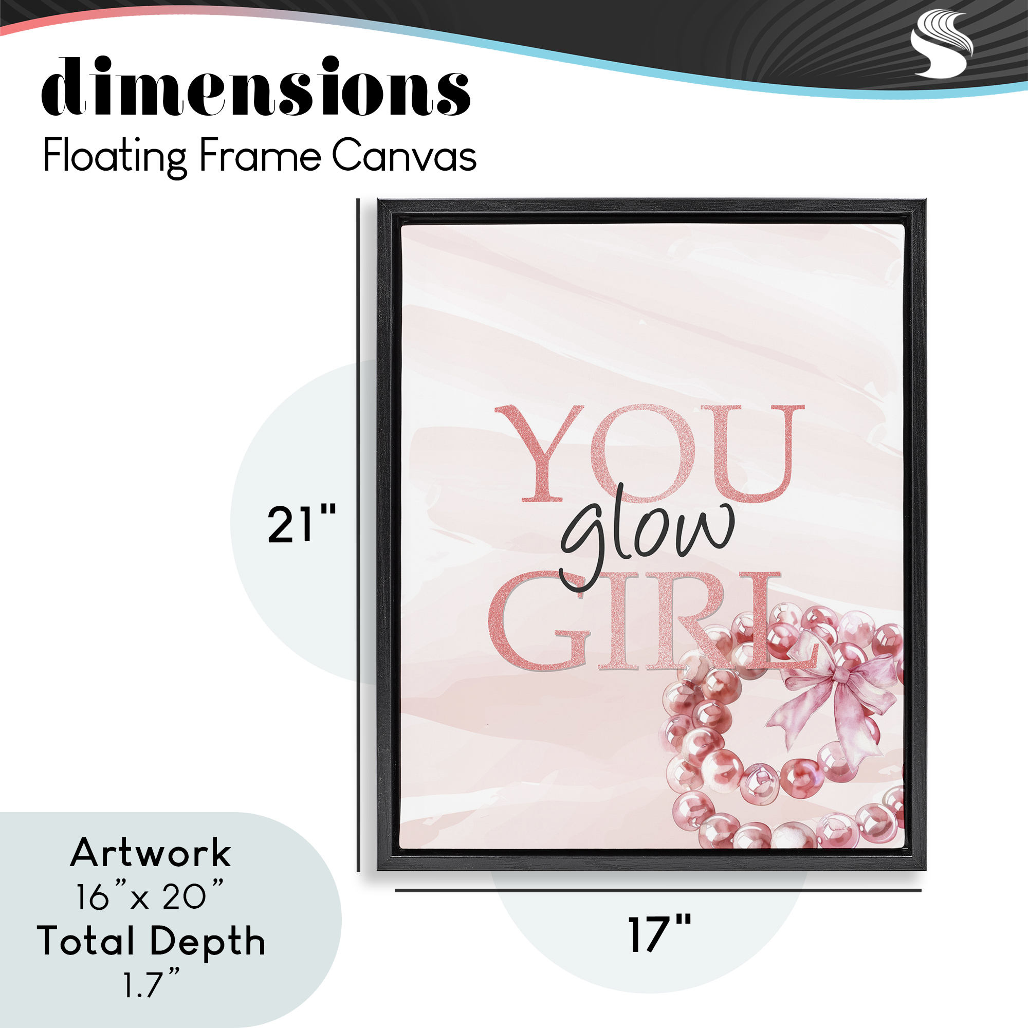 You Glow Girl Feminine Black Framed Floater Canvas Wall Art, design by Kim Allen