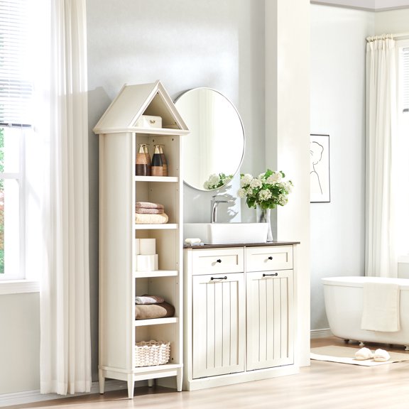 IFGET 75.9" Tall Arch Bathroom Cabinet with Adjustable Storage Shelves, Freestanding Wood Storage Cabinet for Bathroom