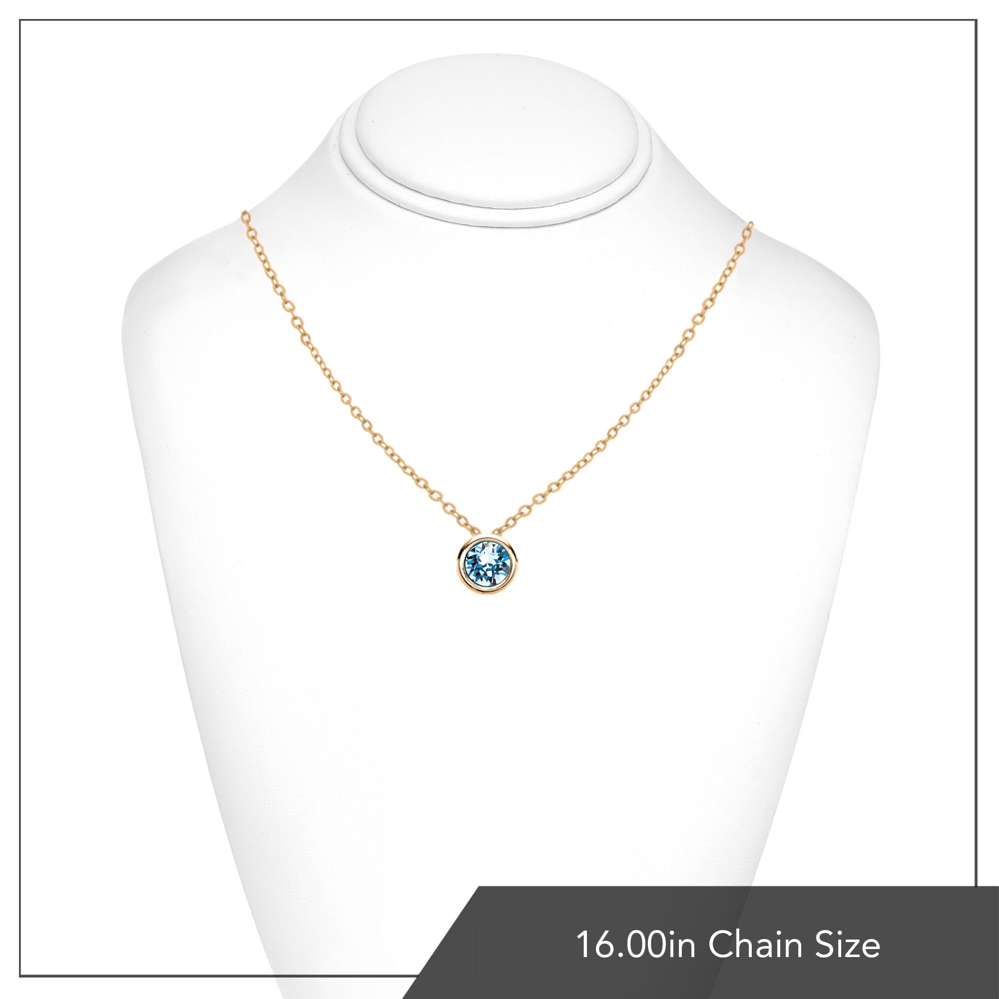 X & O Women's 14K Yellow Gold Plated Aquamarine Crystal Pendant Necklace