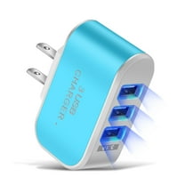 Elainilye USB Wall Charger, 3-Port 3.1A Compact Power Adapter For USA Outlets, Multi Device Phone Charging Station Block Plug Home Office Travel Power Strip​​, Blue