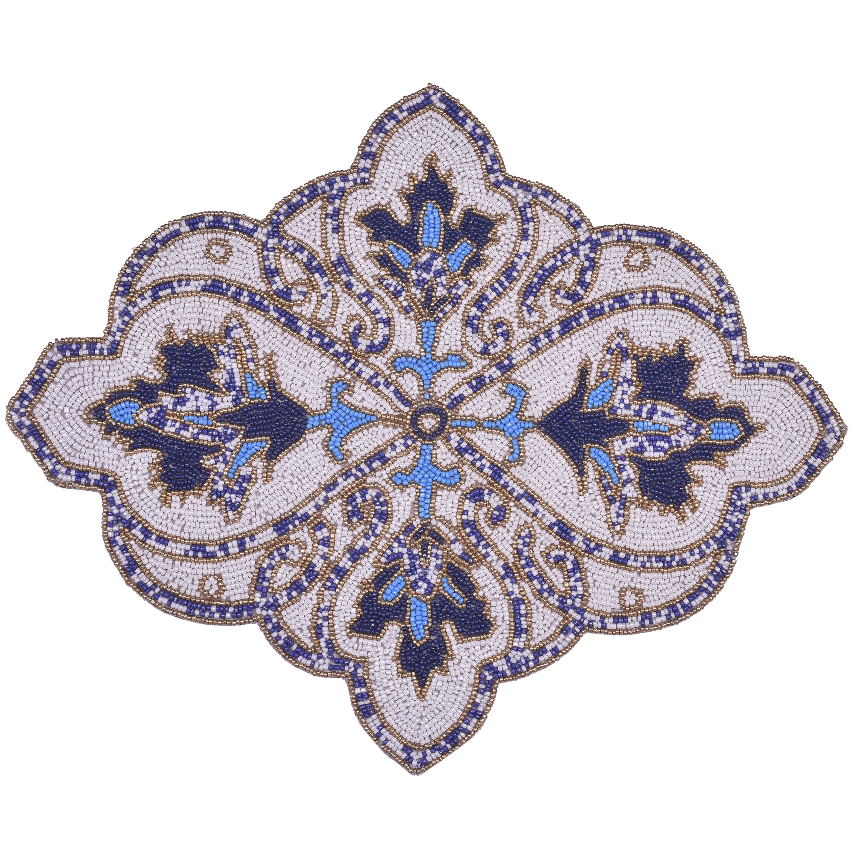Blue White Beaded Placemats for Fall Autumn Thanksgiving Dining Table Scratch Heat Resistant Charger Mats Kitchen Décor Set of 4