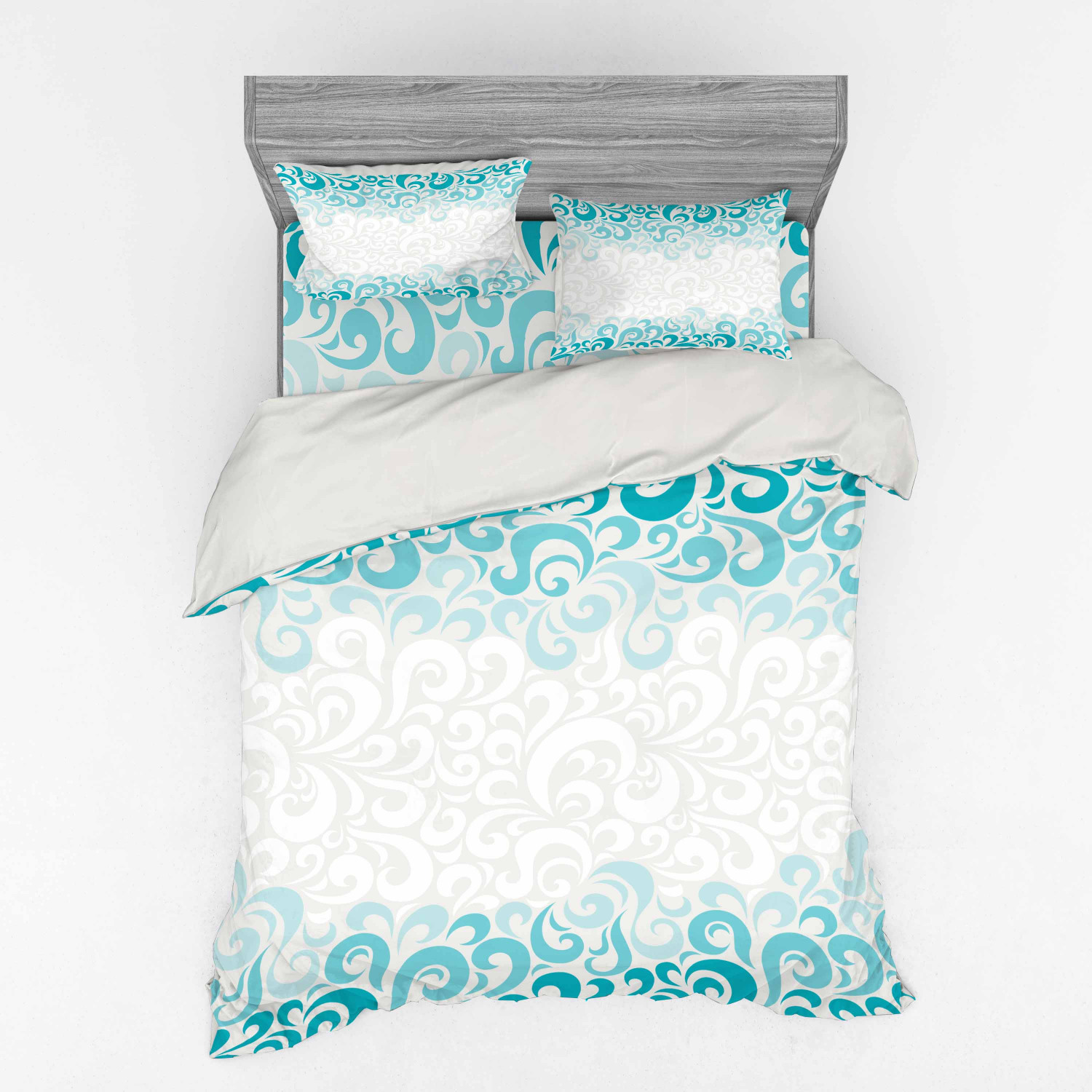Turquoise Duvet Cover Set, Abstract Floral Flowers Pattern Classic