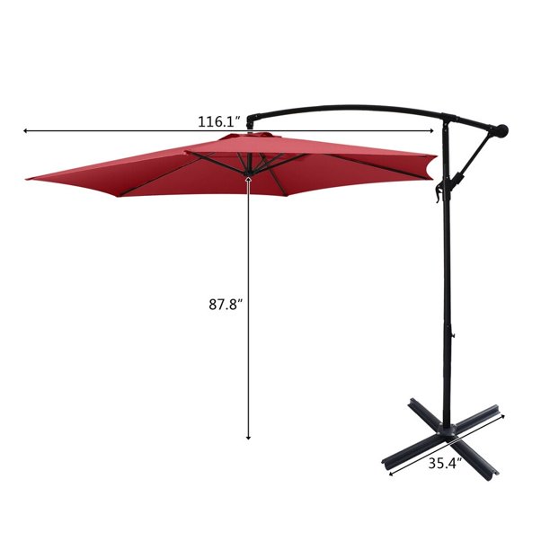 Patio Central Umbrella Cantilever Umbrella Rust Proof Iron Red