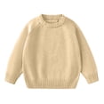 thumbnail image 4 of Spazoro Girls Crew Neck Knit Sweater, Breathable Warm Solid Color Long Sleeve Pullover Tops for Daily Layering Beige Size 3-4T, 4 of 9
