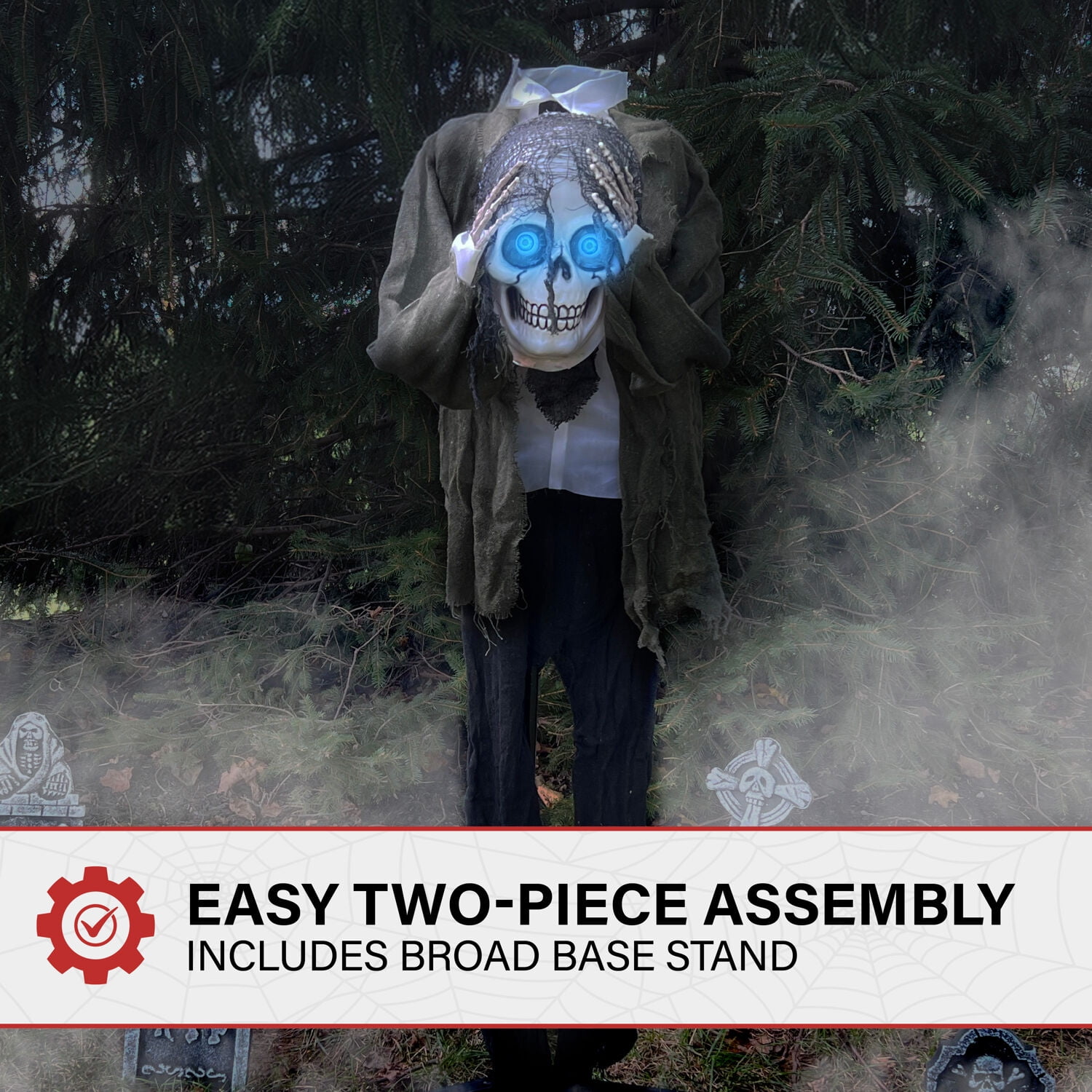 Haunted Hill Farm 4.5 ft Ghostly Skeleton Holding Head with Animated Eyes, Indoor or Covered Outdoor Halloween Decoration, HHRPR-15FLSA
