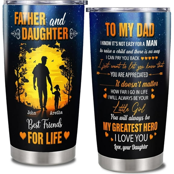 Personalized Father and Daughter Tumbler Customized Name Insulated Cup 20oz Double Wall Vacuum Stainless Steel Birthday Gifts for Dad Daddy Christmas