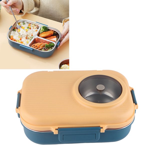 Thermal Lunch Box 1100ml Double Layer Stainless Steel Bent o Box with Chopsticks Spoon Soup Bowl